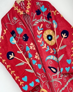 Handmade <b>Velvet</b> Suzani Embroidered Quilted Breathable Eco-Friendly Cotton Lining Long Winter <b>Jacket</b> <b>Women</b> Floral Bohemian Indian - Product Image 1