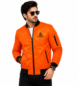 Blouson Bomber Homme Personnalisé Orange Uni Hiver Entièrement Zippé Léger en Polyester Style Universitaire Décontracté Streetwear OEM ODM Col Montant - Product Image 1