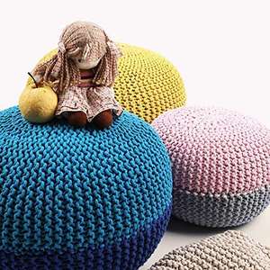 Puf Otomano Redondo Moderno para Exteriores - Diseño de Macramé - Cordón Trenzado 100% Algodón Hecho a Mano y Cosido a Mano para Comedor de Hotel - Product Image 2