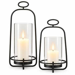 Modern <b>Black</b> Metal <b>Lantern</b> <b>With</b> Glass <b>Candle</b> Holder For Home Decoration - Product Image 1