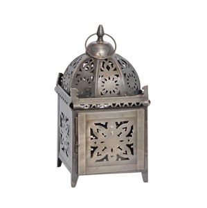 Lanterne à bougie en métal bleu en forme de cage à oiseaux, avec dessus en dôme, poignée annulaire, structure en fil de fer, centre de table décoratif en fer - Product Image 6