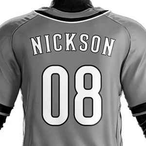 Conjunto de camiseta de béisbol personalizada para hombre, color gris, negro, manga tres cuartos, número bordado 08, ajuste regular, para todas las estaciones, talla para adultos - Product Image 4