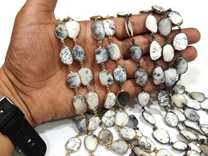 Natural Dendrite Opal Free Shape Bezel Connector Chain Sold per foot - Product Image 4