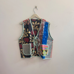Hand Block Printed <b>Kantha</b> Handmade Unisex Waistcoat <b>Jacket</b> Indian Summer <b>Jacket</b> - Product Image 1