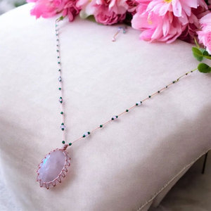 Adjustable Macrame Necklace Rose Quartz Gemstone Pink <b>Beaded</b> Cord Handmade Boho Bohemian Healing Crystal Jewelry for Women - Product Image 3