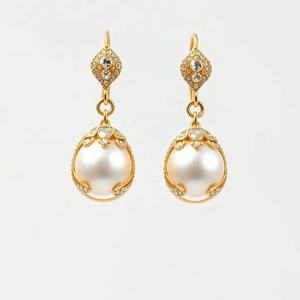 ต่างหูไข่มุกน้ำจืด18K สีทองสำหรับสตรีทันสมัย - Product Image 2