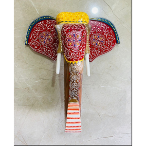 Sculpture murale artisanale en bois en forme de tête d'éléphant, motif vertical, design Art Déco - Décoration pour Diwali et anniversaires (Art indien traditionnel) - Product Image 3