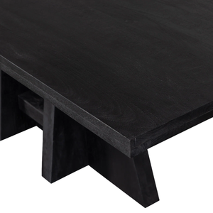 Table de salle à manger moderne de style américain en bois de manguier massif avec plateau rectangulaire et pieds en colonne, finition noir foncé, pour maison et villa - Product Image 6