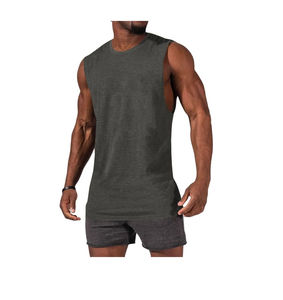 Camiseta sin mangas para gimnasio de hombre, talla grande, personalizada, color liso, ajuste holgado, cuello redondo, para entrenamiento, transpirable, de secado rápido, 100% algodón - Product Image 4