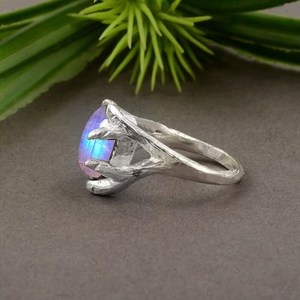 Oval Rainbow Moonstone 925 Sterling <b>Silver</b> IGI Certified Luxury Statement <b>Ring</b> Handmade Gemstone Jewelry for Party Occasions - Product Image 4
