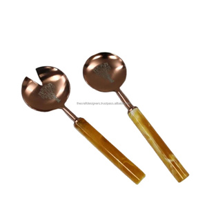 Laser Engrave Tree of Life Pattern Rose Gold Salad Serving <b>Sets</b> Reusable Latest Design Salad <b>Spoon</b> <b>And</b> <b>Fork</b> <b>Set</b> With Horn Handle - Product Image 1