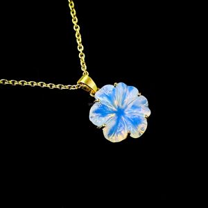 Natural Opalite Flower Charm Pendant Hand Carved Gemstone <b>Necklace</b> For Women Fashion Jewelry Birthday Gift Wholesale Bulk Supply - Product Image 2