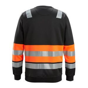 Men's Reflective Safety <b>Sweatshirt</b> <b>Crew</b> <b>Neck</b> Long Sleeve Orange <b>Black</b> High Visibility Workwear with Pocket Regular Fit - Product Image 3