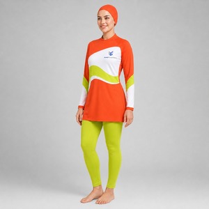 Ensemble de burkini 2 pièces modeste pour femme, coupe haute, en Spandex/Polyester, avec logo frontal, respirant - Product Image 6