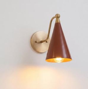 Handmade Raw Brass Wall <b>Sconce</b> Lamp, Terracotta Cone Shade, Mid Century Modern <b>Lighting</b> - Product Image 2