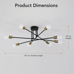 Modern Sputnik Black Gold Surface Mount Ceiling <b>Light</b> With Eight E27 Bulbs For Living Room Bedroom <b>Dining</b> And Study Room - Product Image 3