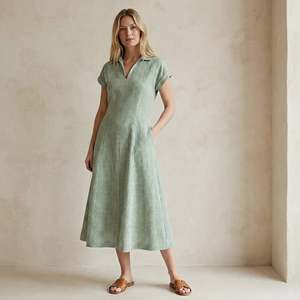 <b>Mint</b> Green Checks Cotton Short Sleeves A-Line Midi <b>Dress</b> For Women Featuring Lightweight Fabric Modern Style Comfortable Fit - Product Image 1