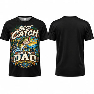 T-shirt de pêche pour homme « Best Catch Calls Me Dad » imprimé par sublimation, noir, pour activités de plein air - Product Image 1