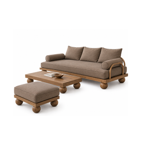 Juego de Sofás de Madera de Teca Sólida para Sala de Estar con Mesa de Centro y Otomana, Muebles Modernos para Hotel, Apartamento, Villa y Hostelería - Product Image 1