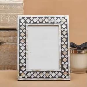 Tayyab Handicraft Lightweight Bone Inlay Photo <b>Frame</b> with Green and <b>White</b> Inlay Pattern Vertical Tabletop Display - Product Image 6