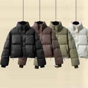 Women's <b>Cropped</b> <b>Puffer</b> <b>Jacket</b> Stand Collar Winter Warm Quilted Bubble Coat Lightweight Zip Up Casual Fashion Outerwear White - Product Image 1