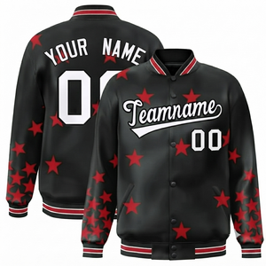 Manufacturer Personalized Black Windproof Varsity <b>Jacket</b> Team Wholesale Polyester/Cotton Wool/Polyester Shell DROGEN EXPORTS - Product Image 1