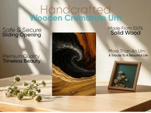 Urne funéraire en bois « Océans Infinis », artisanale, motif vague océanique, pour cendres humaines, taille moyenne 9x5,5 pouces. - Product Image 3