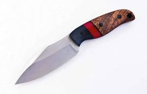 Cuchillo de acero inoxidable satinado de primera calidad con hoja de punta curva, herramienta multiusos resistente para campamento, mango híbrido de madera y resina - Product Image 5