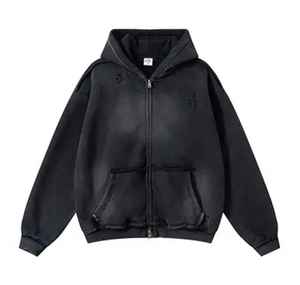 เสื้อฮู้ดดี้ผู้ชายสีดำฟอก ผ้าฟลีซหนานุ่ม เป็นมิตรกับสิ่งแวดล้อม ทรงปกติ สไตล์สตรีทแวร์ มีกระเป๋าหน้า แขนยาว - Product Image 1