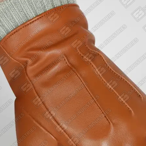 Gants d'hiver en cuir marron pour hommes avec doublure en laine, gants chauds coupe-vent en peau de mouton avec poignets côtelés - Product Image 6