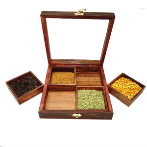 Caja de Especias de Madera con 9 Compartimentos, Caja de Condimentos Artesanal de Madera, Caja de Especias de Madera Personalizada, Mejor Precio - Product Image 6