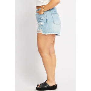 Shorts en jean respirants et lavables à la taille élastique personnalisée avec poches à boucles, boutons à clous, coupe ample, pour l'été - Product Image 6