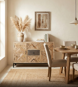 Aparador de Madera de Mango Sólida de Diseño Industrial, Hecho a Mano, Ecológico, para Comedor, Sala de Estar o Cocina, con Acabado Natural y Cajones de Madera - Product Image 1