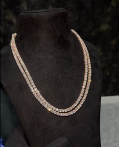 Collier tennis double couche en argent plaqué or rose personnalisé RAMDUT IMPEX avec moissanite, chaîne de luxe hip-hop pour hommes, certifié GRA - Product Image 3