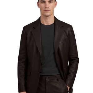 <b>Leather</b> Cult <b>Men's</b> Black Single Breasted <b>Blazer</b> Satin Lined Formal Jacket - Product Image 4