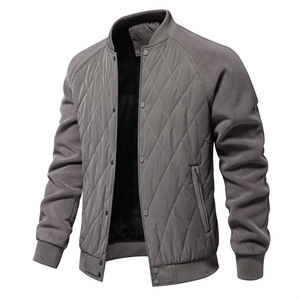 Standard Casual Plain Zipper Winter Warm <b>Quilted</b> Jacket Stand Collar Reversible Windproof Polyester Plus Size Men's Front Logo - Product Image 3