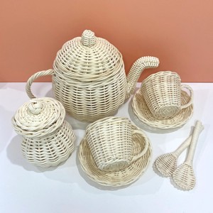 Sustainable natural rattan tea party toy cheapest price miniature teaware children wooden toys - Product Image 1