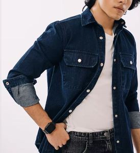 Chemises en jean pour hommes, décontractées, bleues, 100% coton, manches longues, vêtements de mode d'automne, prix de gros d'usine - Product Image 6