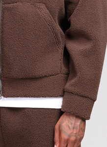 High Demand OEM Custom Logo Brown Drop Shoulder Men Sherpa Zip Hoodie Breathable Streetwear Hoodie For Men With Kangaroo Pockets - Product Image 6
