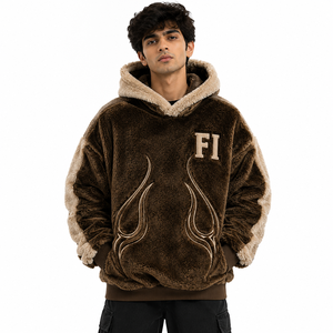 Vente en gros de sweats à capuche unisexes personnalisés en sherpa avec poche brodée, streetwear d'hiver, manches contrastées, style Y2K, sweats à capuche en coton molletonné pour hommes, USA - Product Image 1