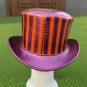 Premium quality custom made Handmade <b>Purple</b> Striped Top <b>Hat</b> Mad Hatter Circus Ringmaster Steampunk Cosplay - Product Image 3