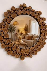 Round Wooden <b>Frame</b> Wall Mirror Minimalist Nordic Style Decorative Mirror for Bathroom Bedroom Living Room Home - Product Image 2