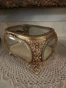 Vintage Luxury Brass Glass Display Box <b>Jewelry</b> <b>Organizer</b> Decorative Trinket Storage Case with Ornate Metal Frame Customizable - Product Image 6