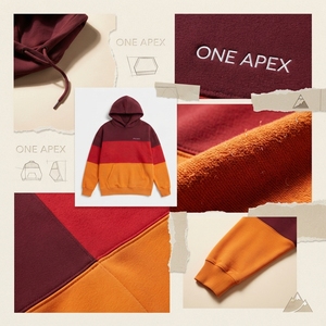 Men's Burgundy Red <b>Orange</b> Color Block Hooded <b>Fleece</b> Sweatshirt Oversized Casual Streetwear Pullover Autumn Style - Product Image 5