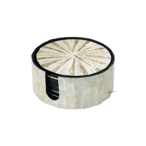 Juego de Posavasos Redondos Hechos a Mano con Incrustaciones de Madreperla y Caja de Almacenamiento a Juego, Elegantes Posavasos de Concha para Mesa de Centro - Product Image 3