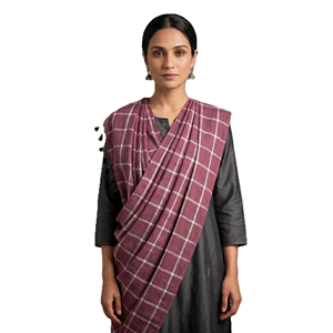 Foulard Hijab à Carreaux en Polypropylène pour Femme, Long et Léger, Violet avec Pompons, Usage Quotidien, Fournisseur OEM en Gros - Product Image 4