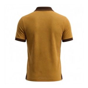 Chemise en piqué de coton pour homme, imprimé numérique, logo frontal, manches courtes, couleur unie, respirante, décontractée, col marron - Product Image 2