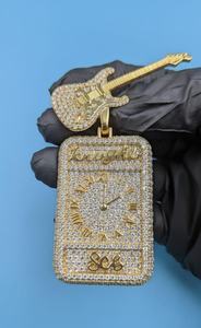 Custom Iced Out Guitar <b>Clock</b> Pendant Rapper Bling Two Tone Pendant Hip Hop Moissanite Custom Name Latter 925 <b>Silver</b> Pendant - Product Image 6