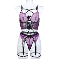 Nouveau design de haute qualité attrayant violet femmes Sexy jarretière ensemble de lingerie femmes Sexy sous-vêtements en dentelle