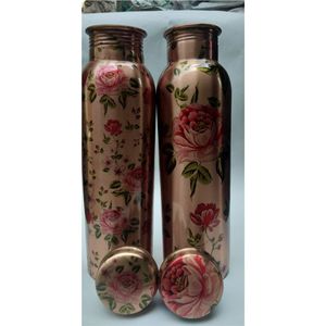 Bouteille d'eau en cuivre imprimée faite à la main 1000 ml, gourde ayurvédique en cuivre pur, anti-fuite, écologique, pour yoga, sport, cadeau, vase - Product Image 2